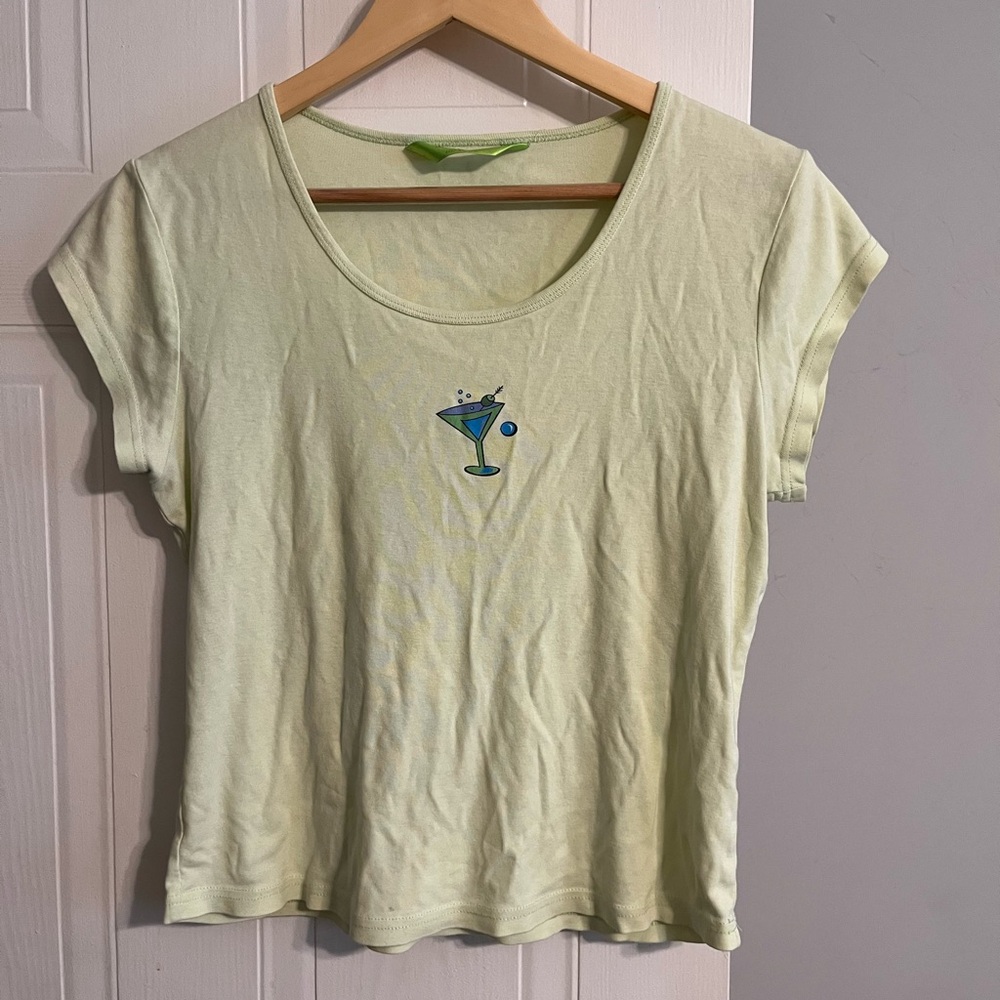90s Y2K lime green martini cotton tee